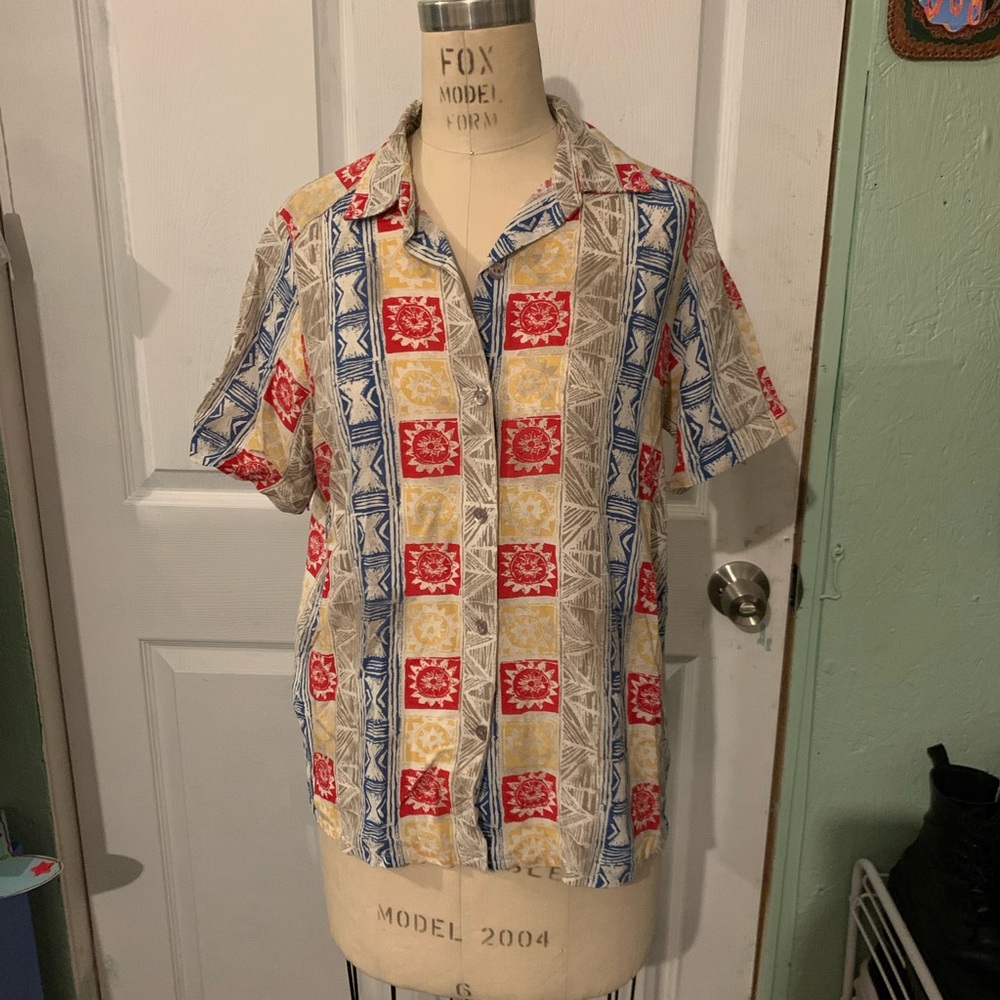 Alfred Dunner Vintage Funky Sun Print Button Down Shirt